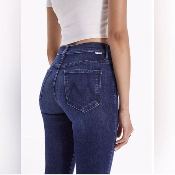 Mother sz 34 The Rascal Sliced Up Heel Dark Denim Flare Jeans Pants NWT $208 - Picture 4 of 13